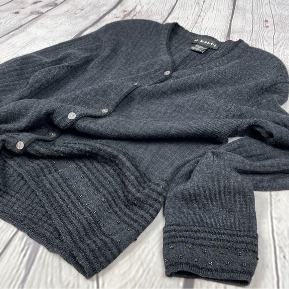 ST KITTI vintage grey wool metallic long sleeve cardigan sweater - Picture 4 of 12